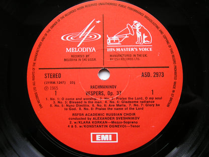 RACHMANINOV: VESPERS Op.37     KORKAN / OGNEVOI / USSR RUSSIAN CHORUS / SVESHNIKOV      ASD 2973