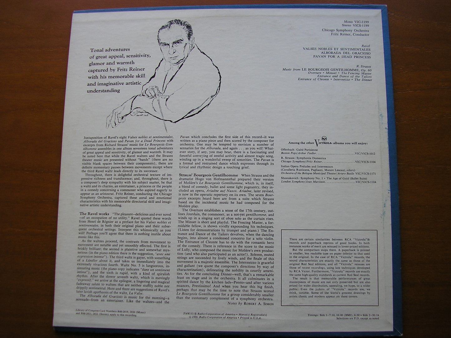 RAVEL: VALSES NOBLES ET SENTIMENTALES / ALBORADA / PAVANE       STRAUSS: LE BOURGEOIS GENTILHOMME       REINER / CHICAGO SYMPHONY    VICS 1199