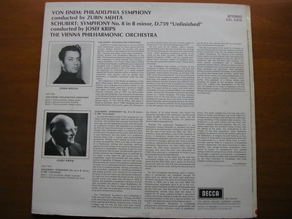 VON EINEM: PHILHADELPHIA SYMPHONY / SCHUBERT: UNFINISHED SYMPHONY      KRIPS / VIENNA PHILHARMONIC     SXL 6418