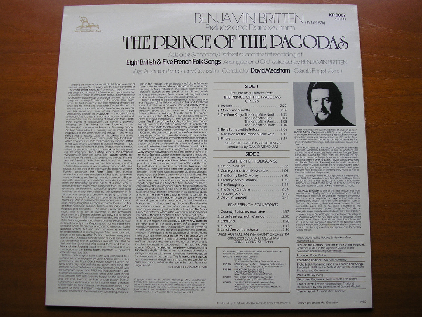 BRITTEN: THE PRINCE OF THE PAGODAS Prelude & Dances / BRITISH & FRENCH FOLK SONGS       WEST AUSTRALIAN SYMPHONY / MEASHAM     KP 8007