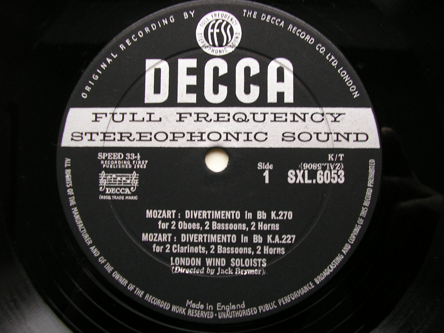 SXL 6053  MOZART: COMPLETE WIND MUSIC Volume 5      BRYMER / LONDON WIND SOLOISTS      ED1