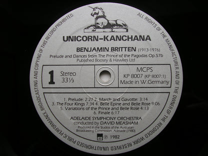 BRITTEN: THE PRINCE OF THE PAGODAS Prelude & Dances / BRITISH & FRENCH FOLK SONGS       WEST AUSTRALIAN SYMPHONY / MEASHAM     KP 8007