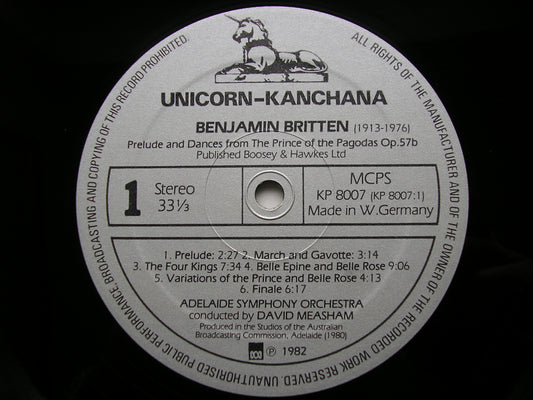 BRITTEN: THE PRINCE OF THE PAGODAS Prelude & Dances / BRITISH & FRENCH FOLK SONGS       WEST AUSTRALIAN SYMPHONY / MEASHAM     KP 8007