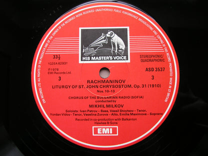 RACHMANINOV: LITURGY OF ST JOHN CHRYSOSTOM  Op. 31    SOLOISTS / CHORUS OF BULGARIAN RADIO / MILKOV  2LP    SLS 5130