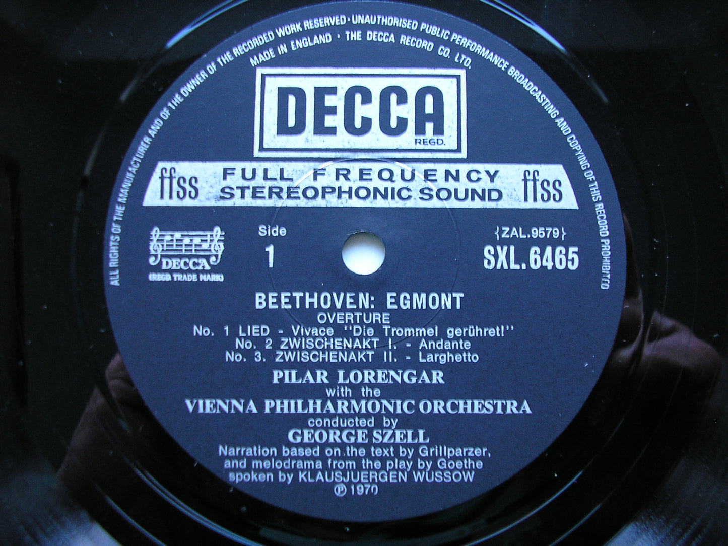 BEETHOVEN: EGMONT Incidental Music    LORENGAR / WUSSOW / VIENNA PHILHARMONIC / SZELL    SXL 6465