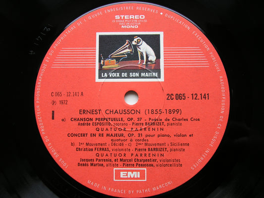 CHAUSSON: CONCERTO FOR PIANO / VIOLIN & STRING QUARTET Op. 21 / CHANSON PERPETUELLE Op. 37    ESPOSITO / FERRAS / BARBIZET / PARRENIN QUARTET     065 12141