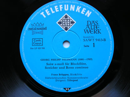 TELEMANN: SUITE in A / DOUBLE CONCERTO in E / OVERTURE 'The Nations'      BRUGGEN / LEONHARDT / AMSTERDAM CHAMBER ORCHESTRA / RIEU      SAWT 9413