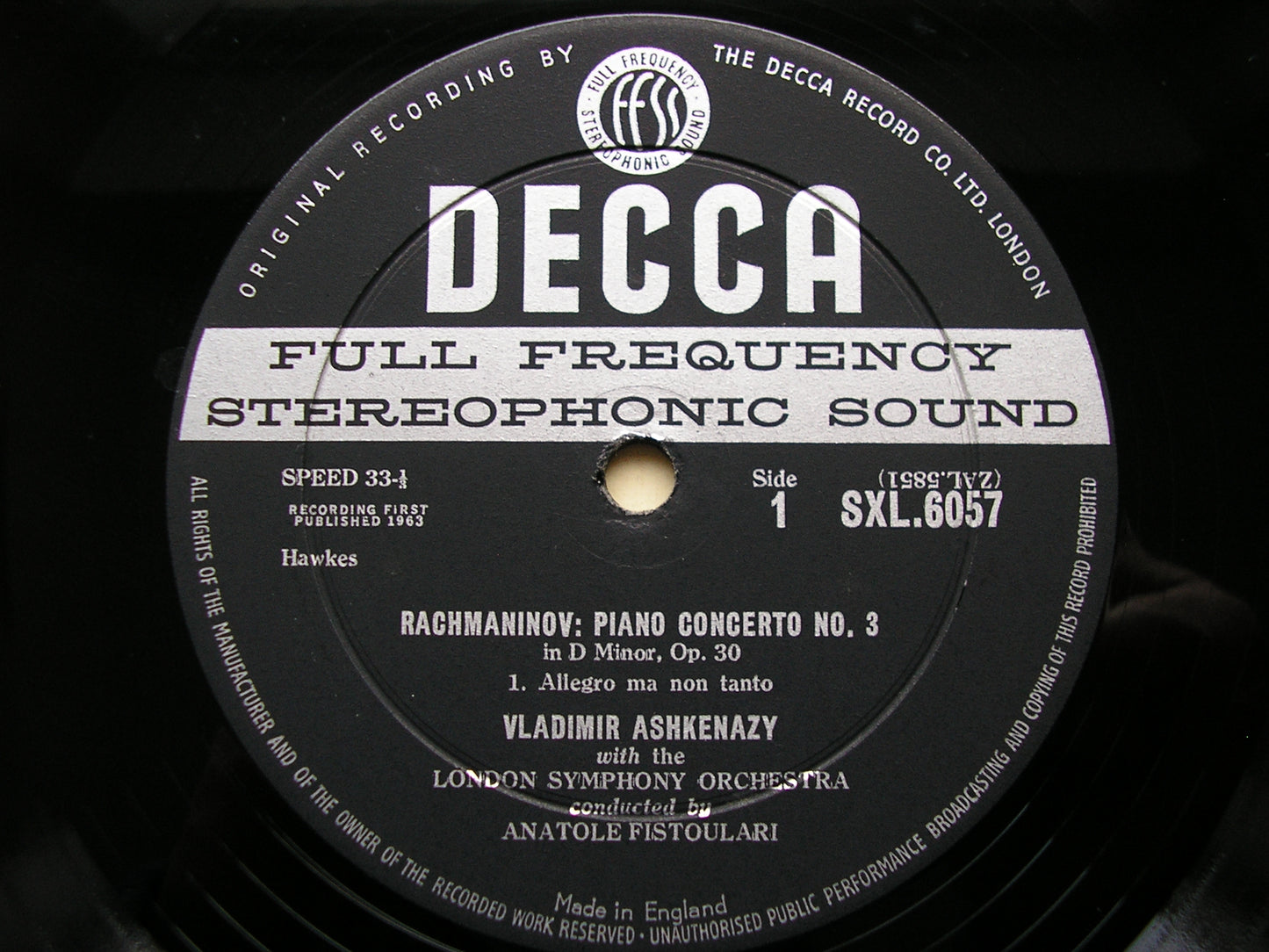 SXL 6057  RACHMANINOV: PIANO CONCERTO No. 3     ASHKENAZY / LONDON SYMPHONY / FISTOULARI      ED1