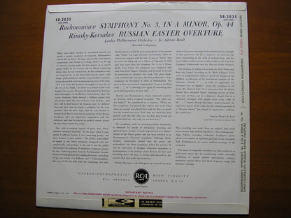 RACHMANINOV: SYMPHONY No. 3 / RIMSKY - KORSAKOV: RUSSIAN EASTER FESTIVAL     BOULT / LONDON PHILHARMONIC    SB 2035