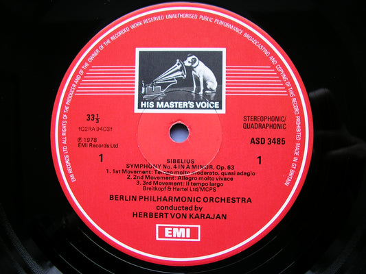 SIBELIUS:  SYMPHONY No. 4 / TAPIOLA      KARAJAN / BERLIN PHILHARMONIC   ASD 3485