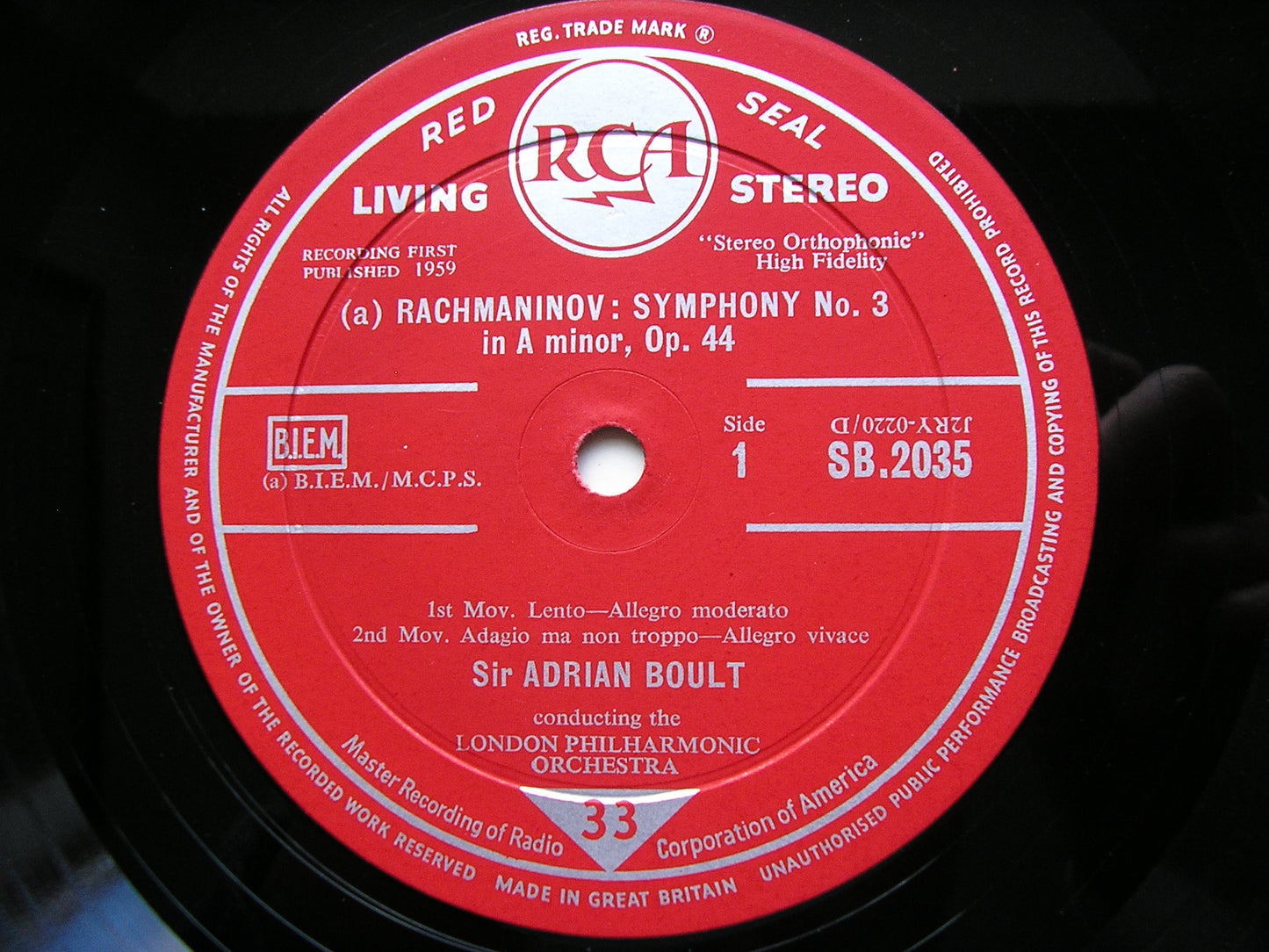 RACHMANINOV: SYMPHONY No. 3 / RIMSKY - KORSAKOV: RUSSIAN EASTER FESTIVAL     BOULT / LONDON PHILHARMONIC    SB 2035
