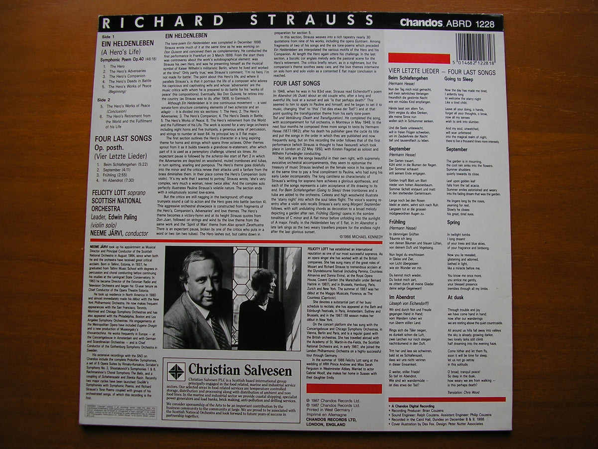 STRAUSS: EIN HELDENLEBEN / FOUR LAST SONGS     LOTT / SCOTTISH NATIONAL ORCHESTRA / JARVI      ABRD 1228