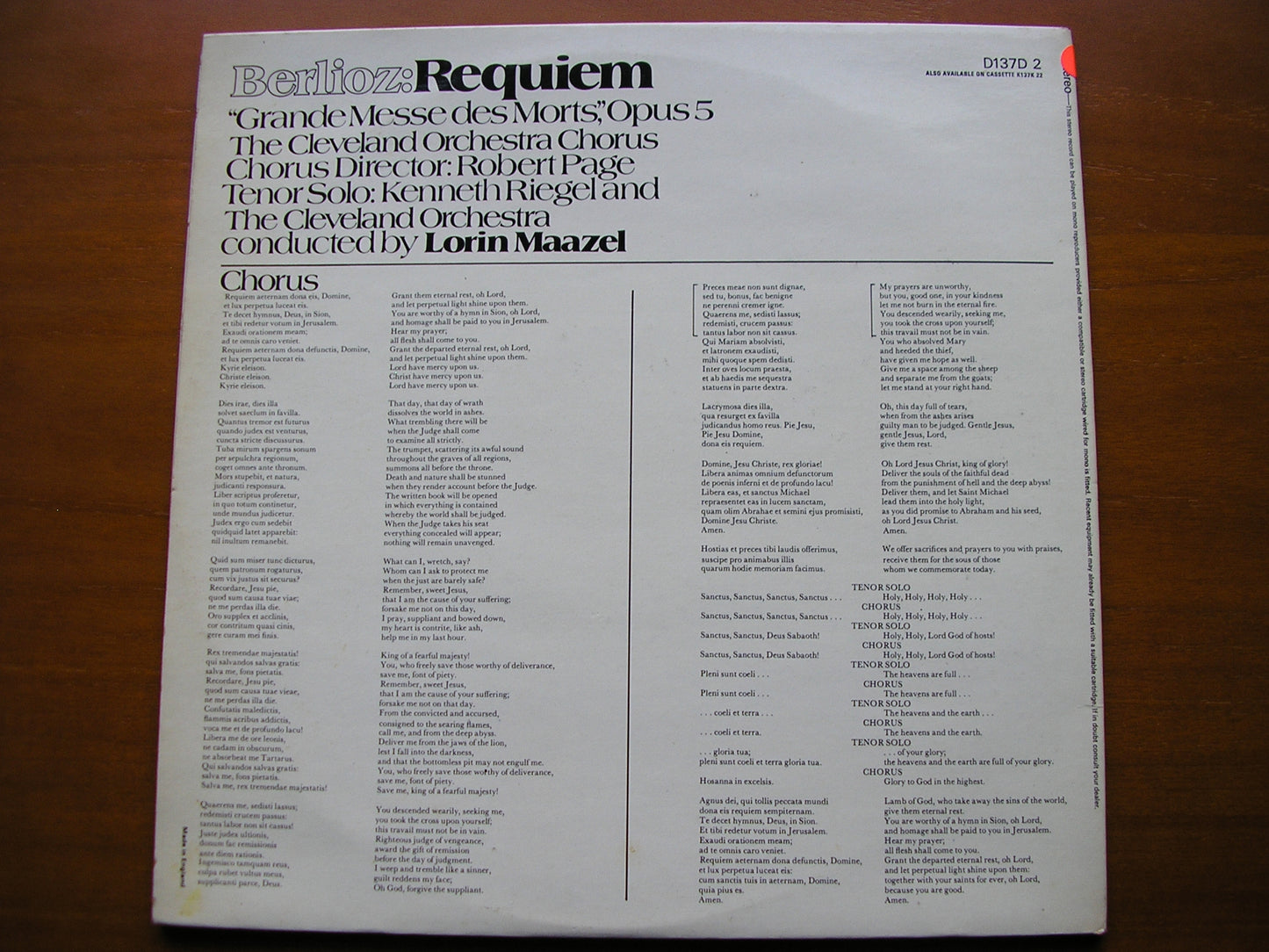 BERLIOZ: REQUIEM     RIEGEL / CLEVELAND ORCHESTRA / MAAZEL    test pressing    2LP    D137D2