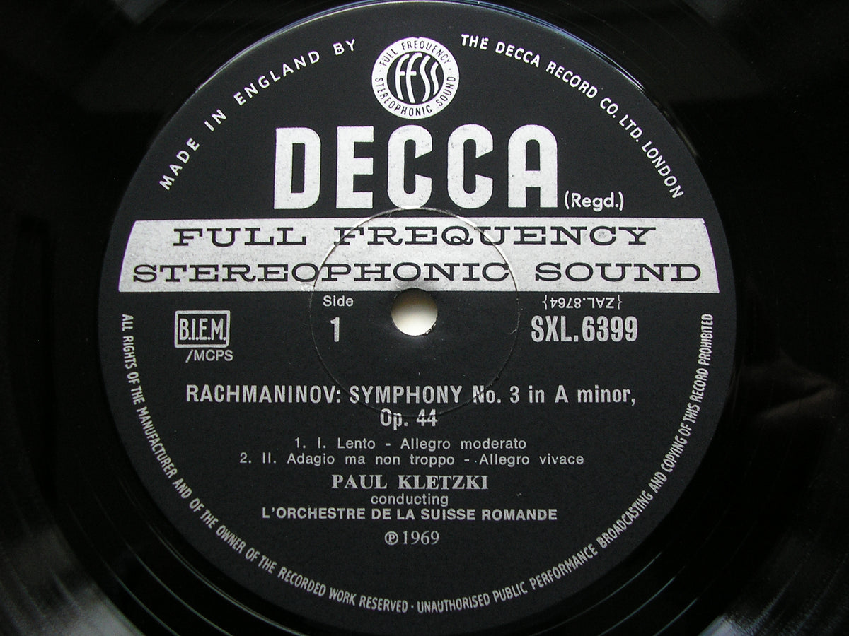 RACHMANINOV: SYMPHONY No. 3 / MUSSORGSKY: NIGHT ON BARE MOUNTAIN      KLETZKI / SUISSE ROMANDE      SXL 6399