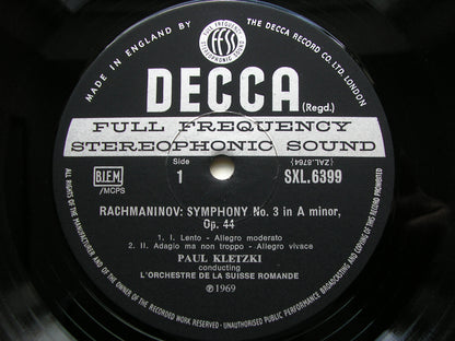 RACHMANINOV: SYMPHONY No. 3 / MUSSORGSKY: NIGHT ON BARE MOUNTAIN      KLETZKI / SUISSE ROMANDE      SXL 6399