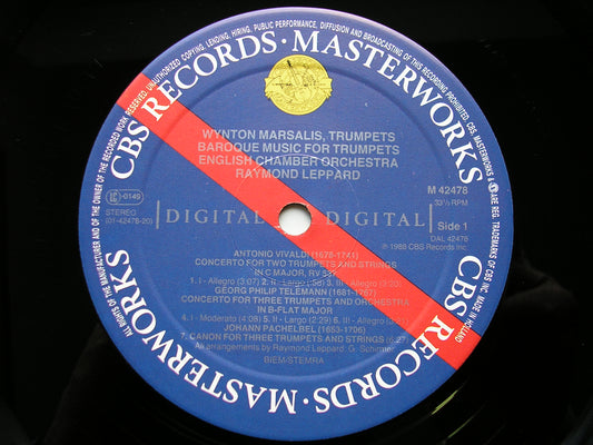 BAROQUE MUSIC FOR TRUMPETS: TELEMANN / VIVALDI / PACHELBEL / M. HAYDN / BIBER       MARSALIS / ENGLISH CHAMBER ORCHESTRA / LEPPARD       M42478