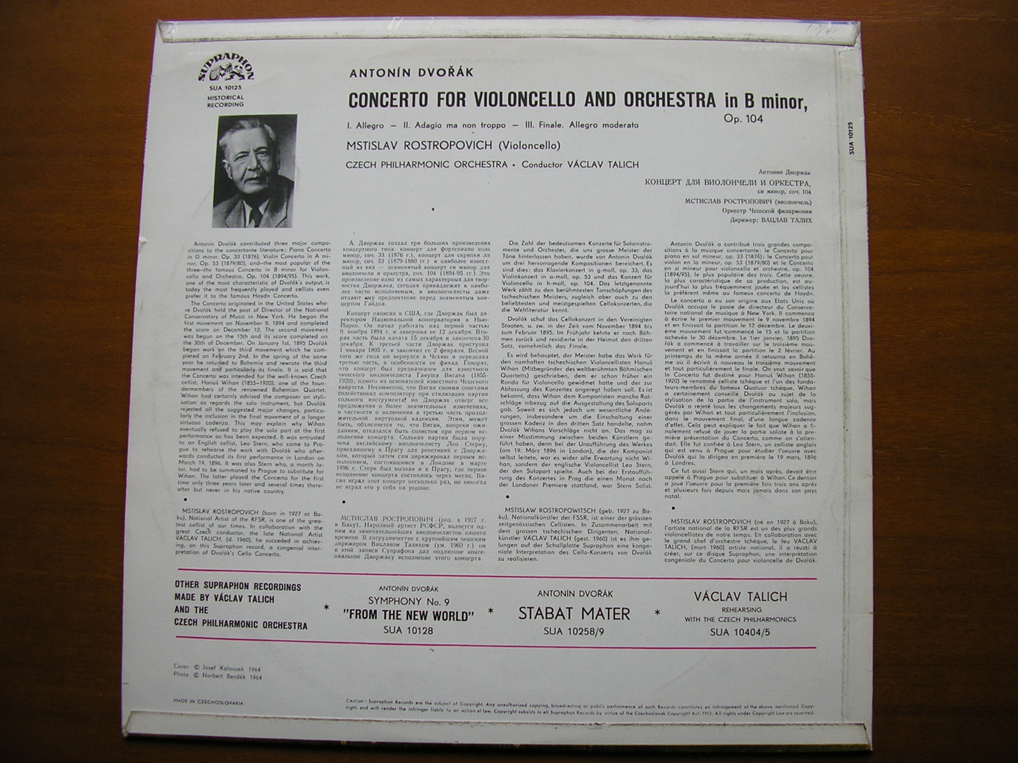 DVORAK: CELLO CONCERTO    ROSTROPOVICH / CZECH PHILHARMONIC / TALICH     SUA 10125