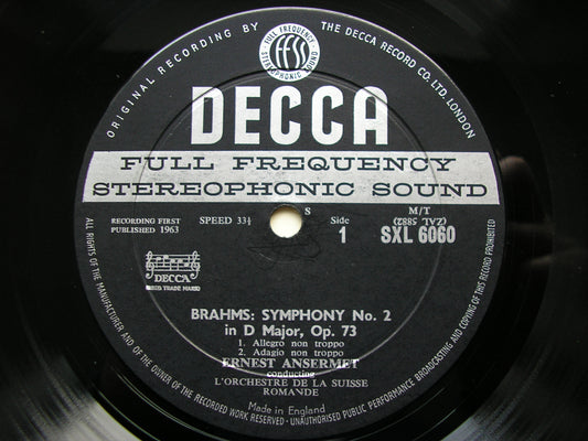 SXL 6060  BRAHMS: SYMPHONY No. 2 / TRAGIC OVERTURE     ANSERMET / SUISSE ROMANDE        ED1