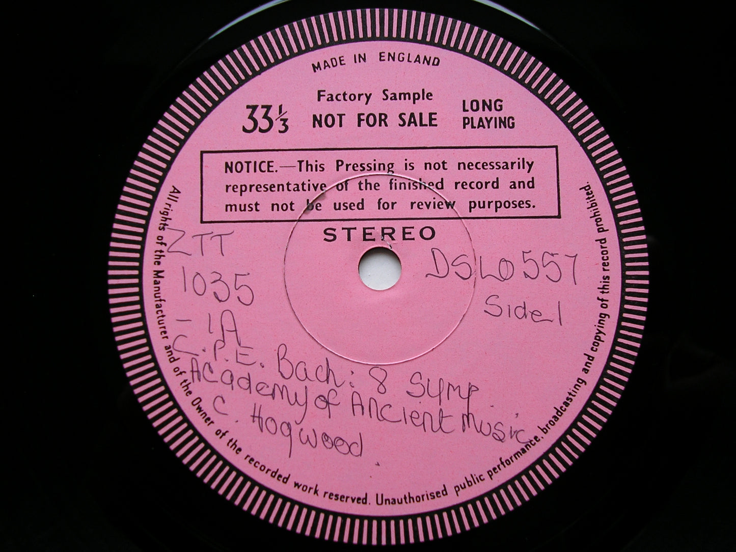 BACH CPE: EIGHT SYMPHONIES      HOGWOOD / ACADEMY OF ANCIENT MUSIC   2LP     test pressing     DSLO 557-8