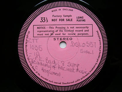 BACH CPE: EIGHT SYMPHONIES      HOGWOOD / ACADEMY OF ANCIENT MUSIC   2LP     test pressing     DSLO 557-8