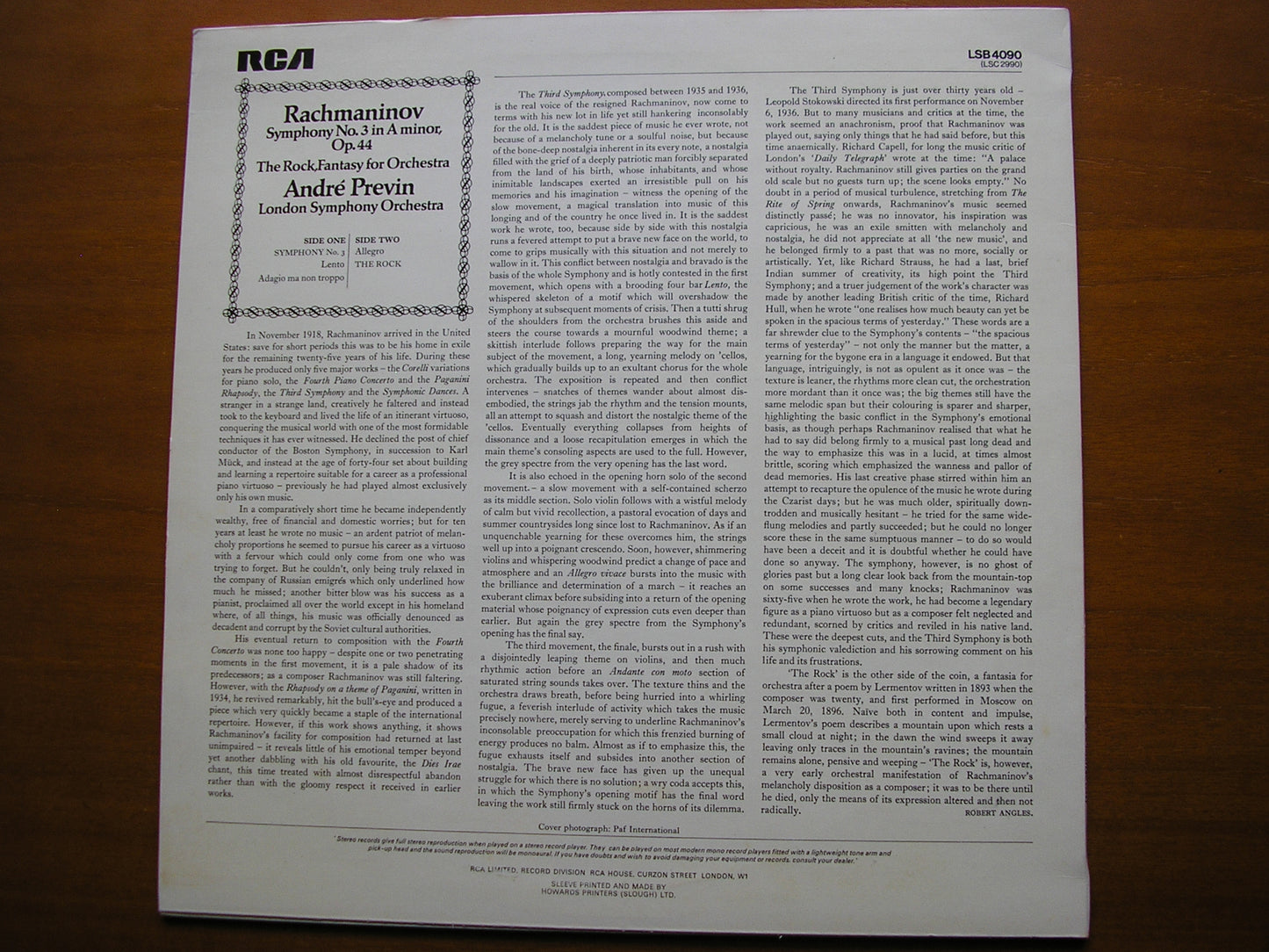 RACHMANINOV: SYMPHONY No. 3 / THE ROCK     PREVIN / LONDON SYMPHONY     LSB 4090