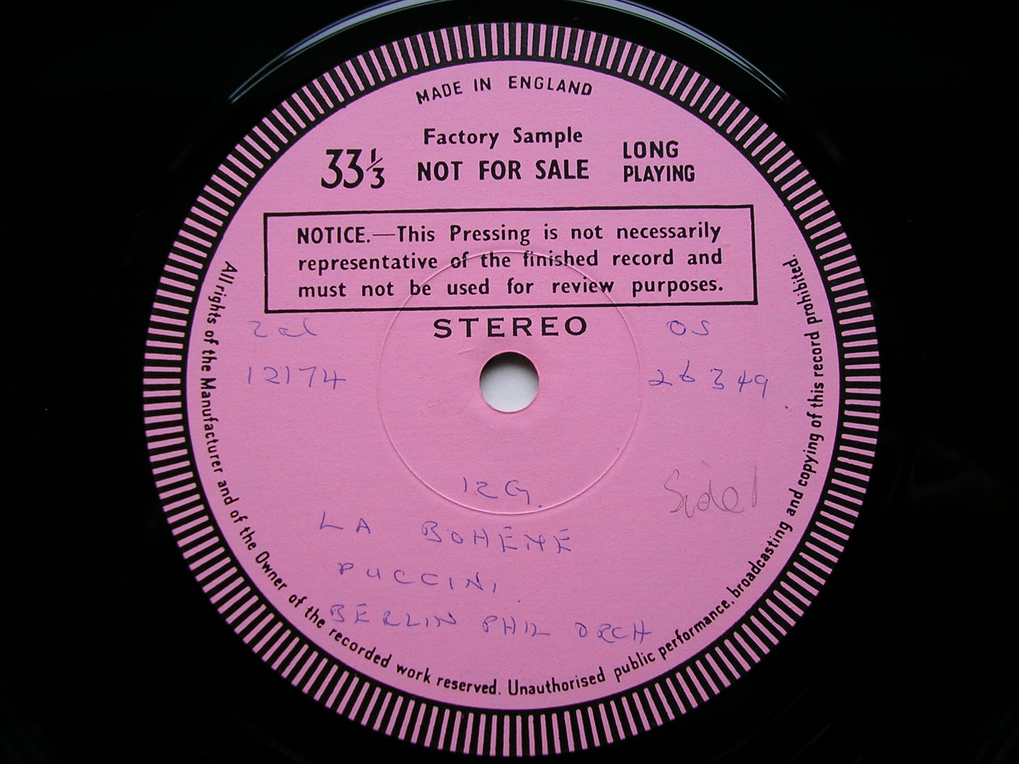 PUCCINI: LA BOHEME    PAVAROTTI / FRENI / GHIAUROV / BERLIN PHILHARMONIC / KARAJAN    2LP   test pressing    SET 565-6