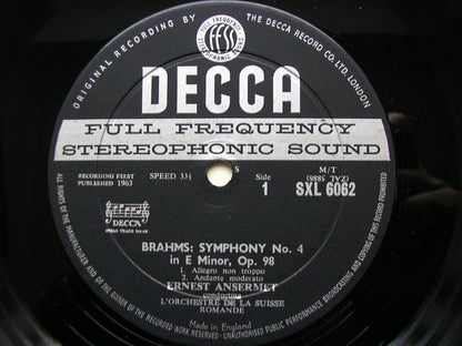 SXL 6062  BRAHMS: SYMPHONY No. 4 / ACADEMIC FESTIVAL OVERTURE     ANSERMET / SUISSE ROMANDE      ED1