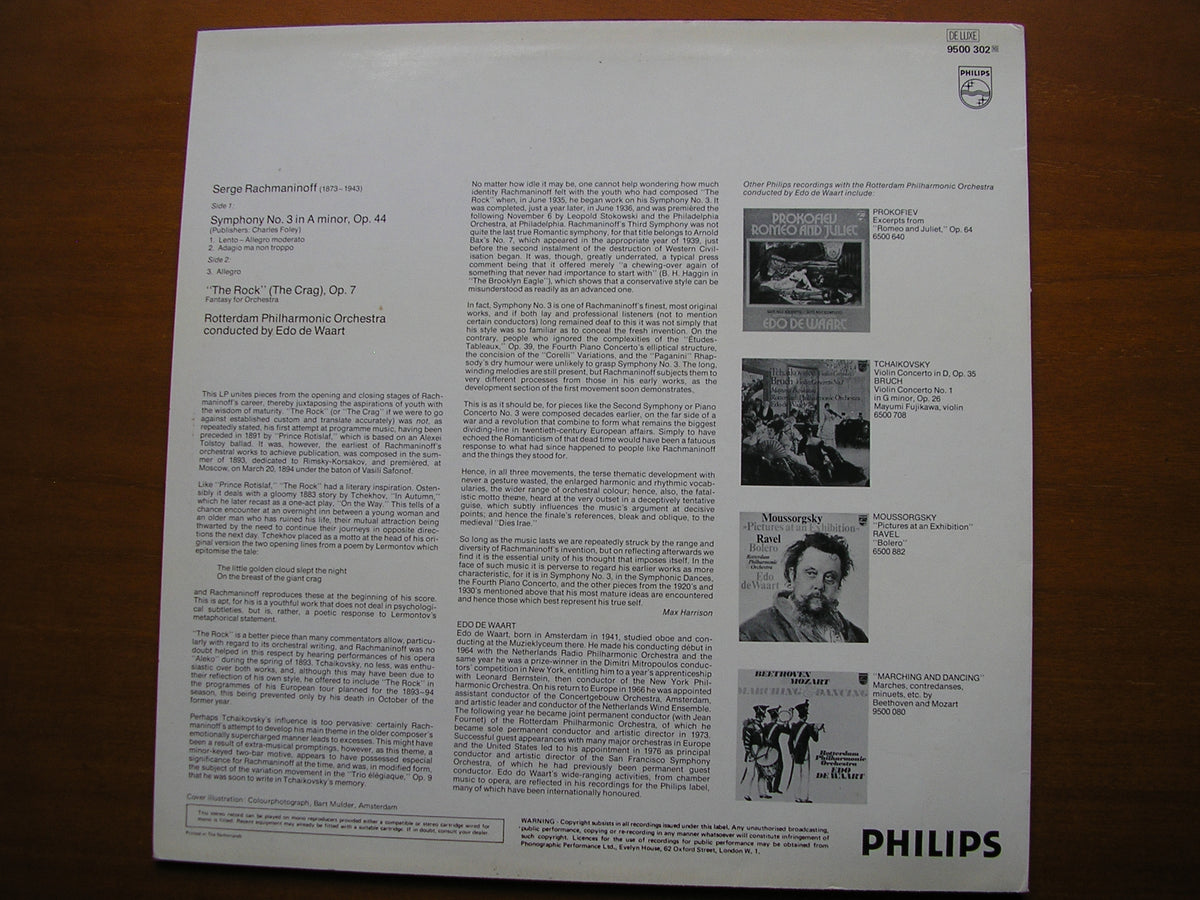 RACHMANINOV: SYMPHONY No. 3 / THE ROCK       DE WAART / ROTTERDAM PHILHARMONIC     9500 302