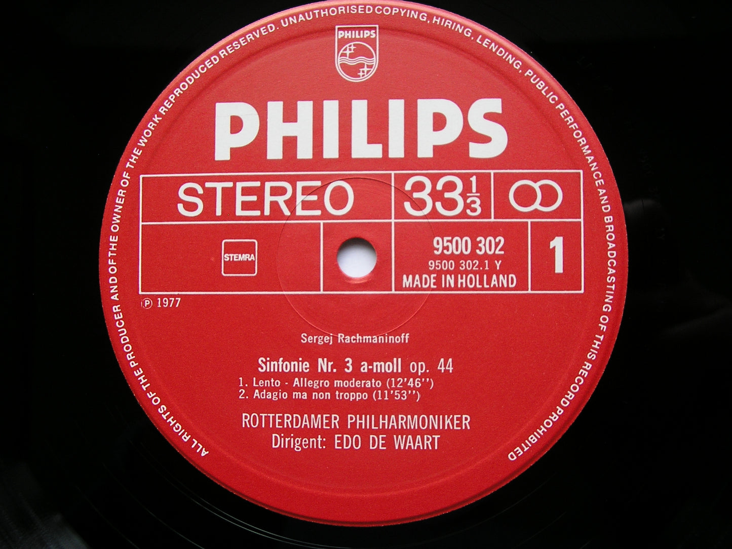 RACHMANINOV: SYMPHONY No. 3 / THE ROCK       DE WAART / ROTTERDAM PHILHARMONIC     9500 302