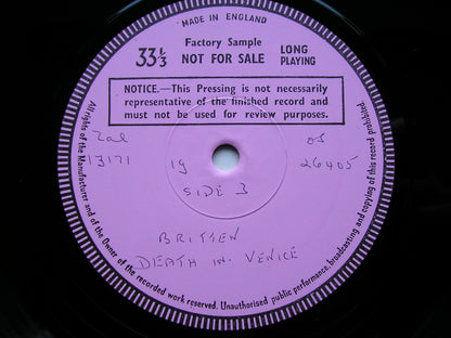 BRITTEN: DEATH IN VENICE    PEARS / SHIRLEY-QUIRK / ENGLISH OPERA GROUP / ENGLISH CHAMBER ORCHESTRA / BEDFORD   3LP   test pressing    SET 581-3