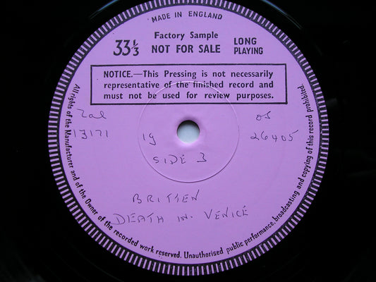 BRITTEN: DEATH IN VENICE    PEARS / SHIRLEY-QUIRK / ENGLISH OPERA GROUP / ENGLISH CHAMBER ORCHESTRA / BEDFORD   3LP   test pressing    SET 581-3