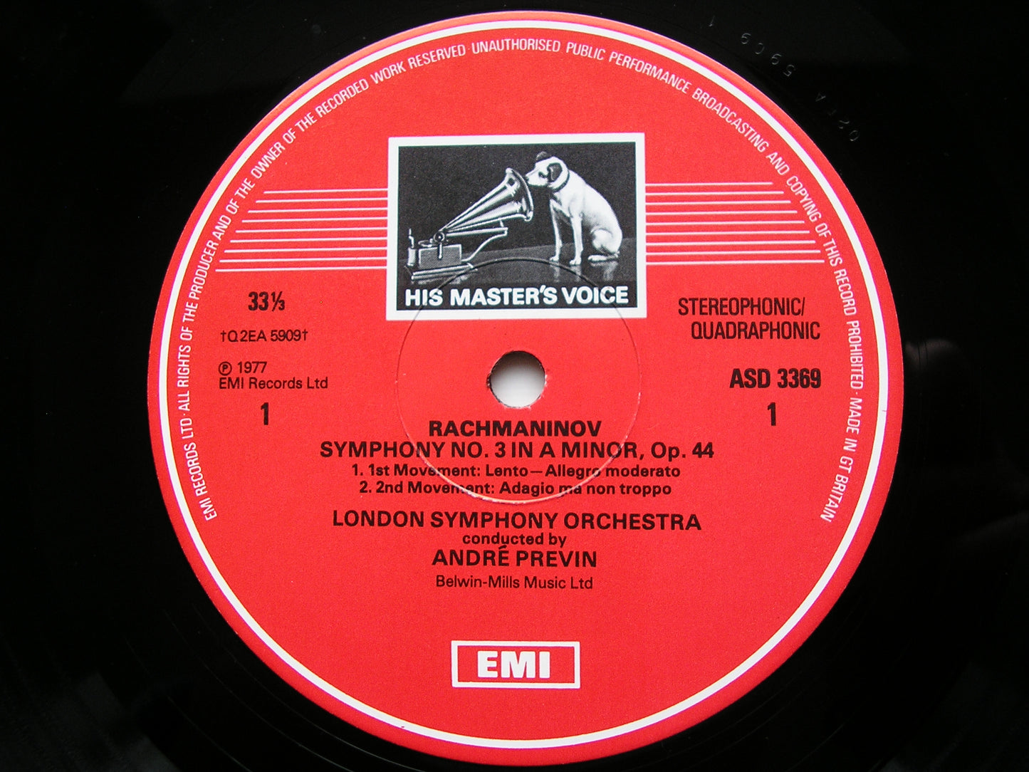 RACHMANINOV: SYMPHONY No. 3 / ALEKO Intermezzo / Women's Dance      PREVIN / LONDON SYMPHONY      ASD 3369
