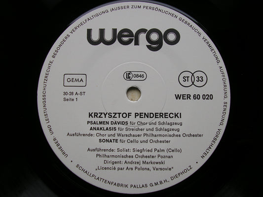 PENDERECKI: PSALMEN DAVIDS / ANAKLASIS / SONATA FOR CELLO & ORCHESTRA / FLUORESCENCES     PALM / WARSAW PHILHARMONIC / MARKOWSKI