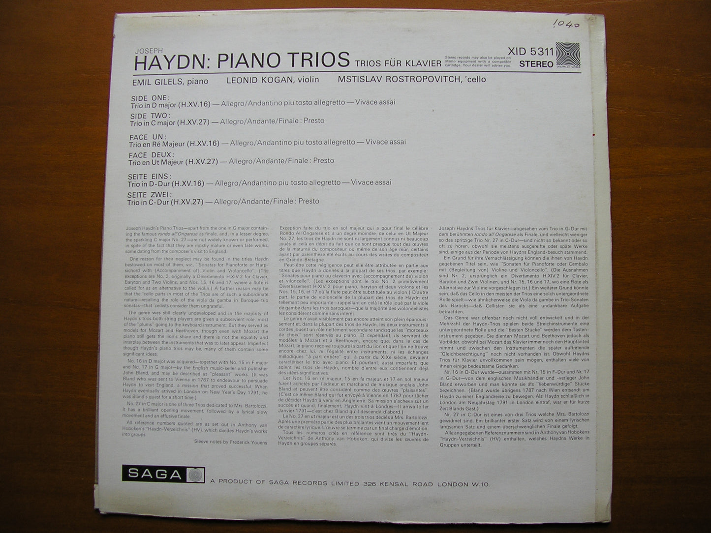 HAYDN: PIANO TRIOS Nos. 16 & 17      ROSTROPOVICH / GILELS / KOGAN     XID 5311