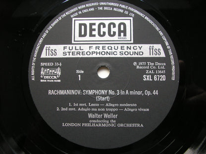 RACHMANINOV: SYMPHONY No. 3 / THE ROCK       WELLER / LONDON PHILHARMONIC     SXL 6720