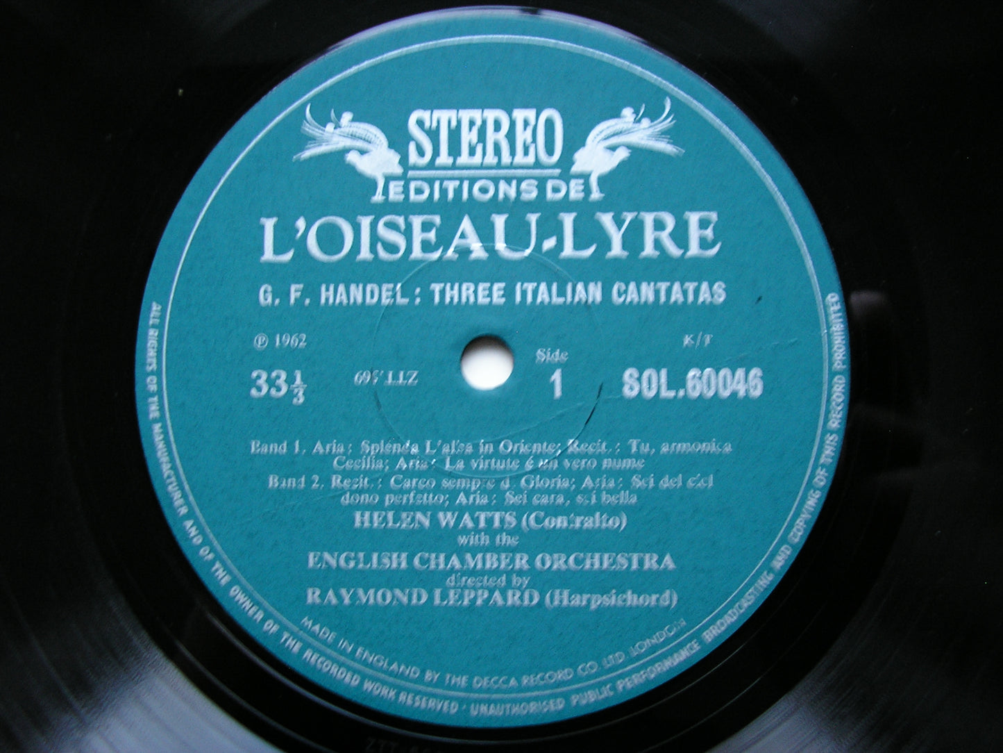 HANDEL: THREE ITALIAN CANTATAS    HELEN WATTS / ENGLISH CHAMBER ORCHESTRA / LEPPARD     SOL 60046