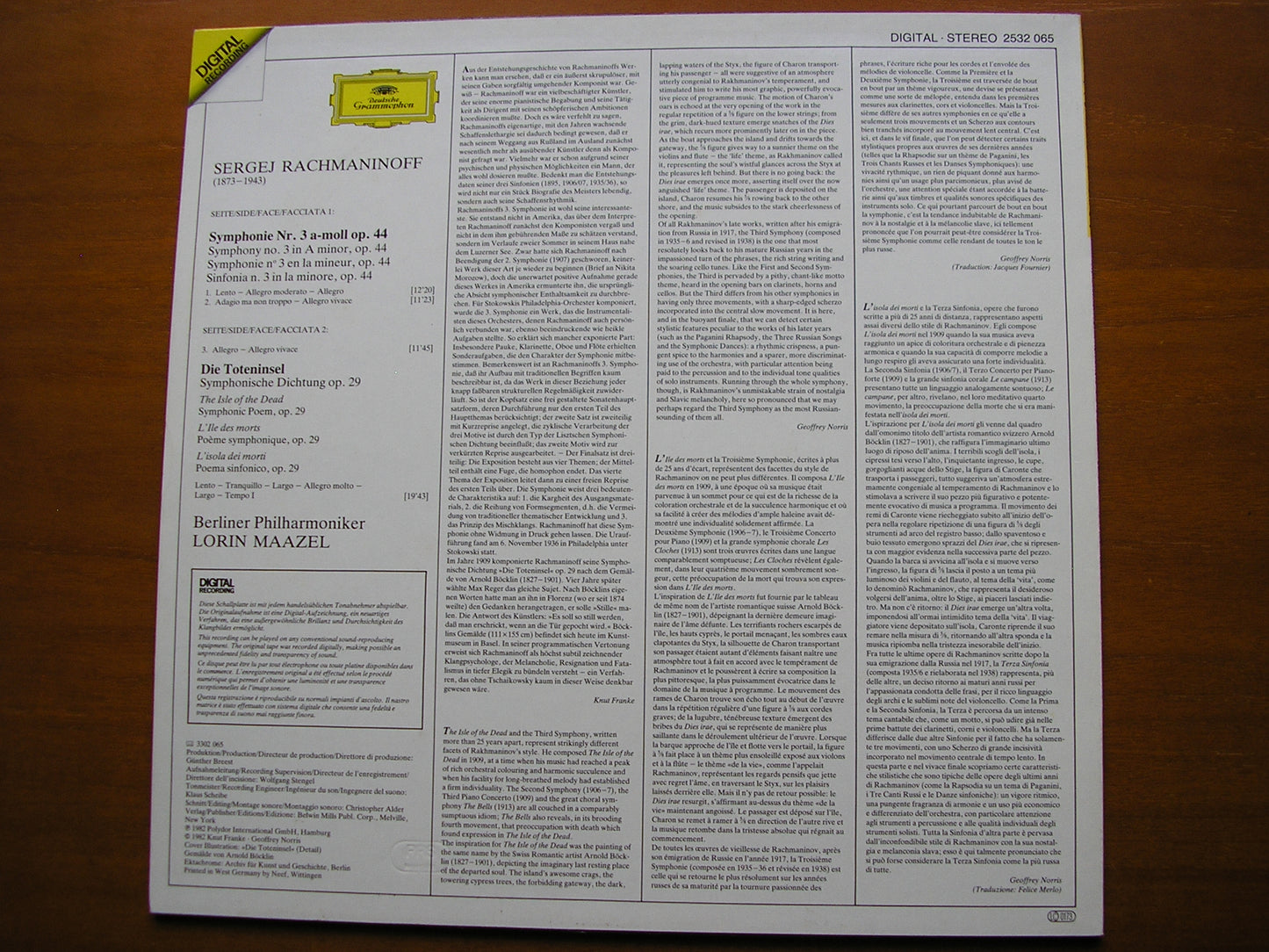 RACHMANINOV: SYMPHONY No. 3 / THE ISLE OF THE DEAD       MAAZEL / BERLIN PHILHARMONIC      2532 065