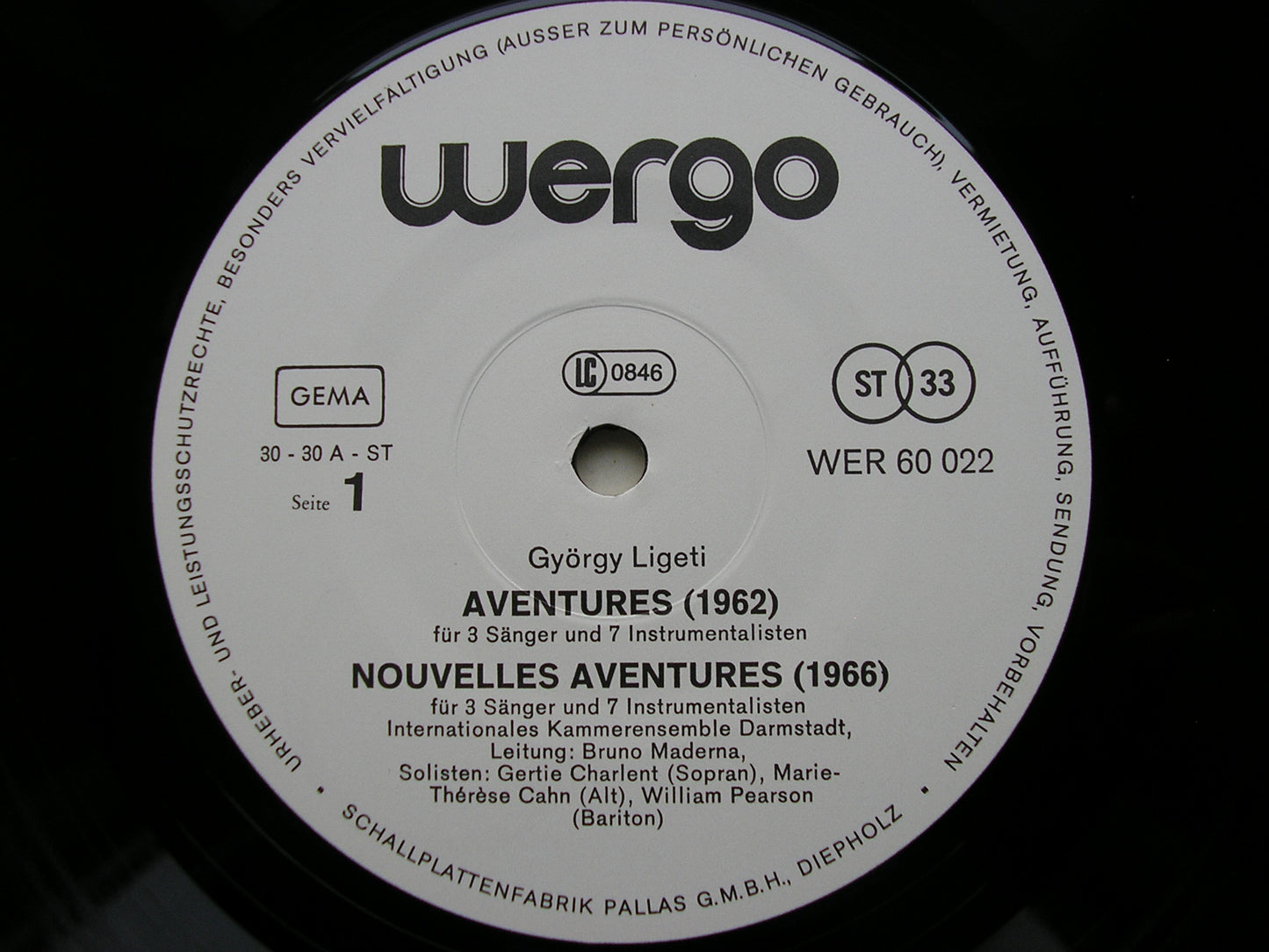 LIGETI: AVENTURES / ATMOSPHERES / VOLUMINA     SOLOISTS / WELIN / BADEN-BADEN SYMPHONY / BOUR     WER 60022