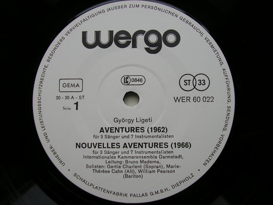 LIGETI: AVENTURES / ATMOSPHERES / VOLUMINA     SOLOISTS / WELIN / BADEN-BADEN SYMPHONY / BOUR     WER 60022