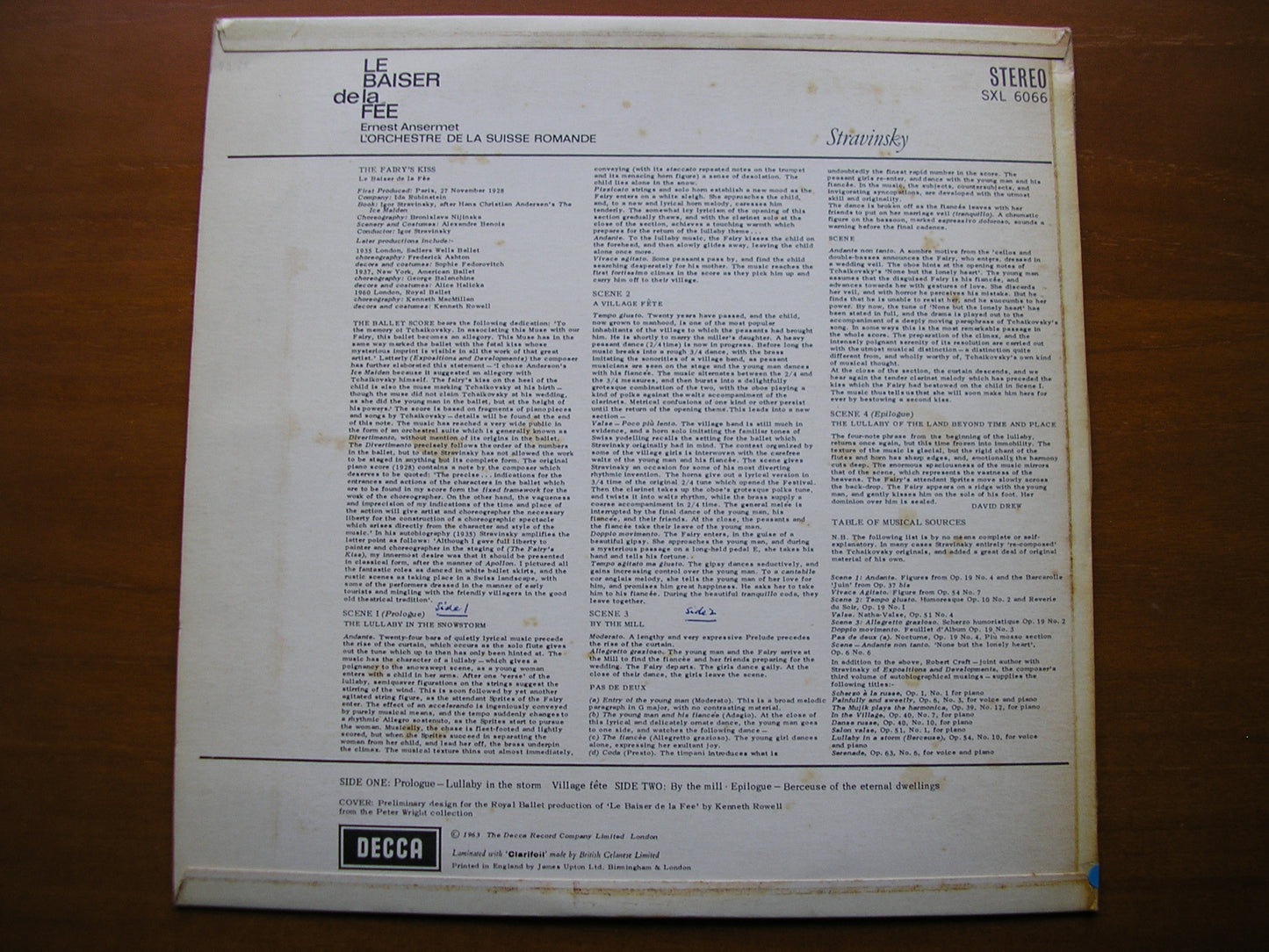 SXL 6066  STRAVINSKY: LE BAISER DE LA FEE      ANSERMET / SUISSE ROMANDE     ED1