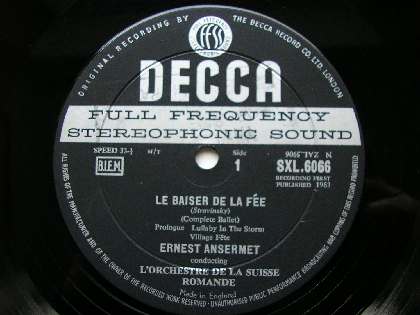 SXL 6066  STRAVINSKY: LE BAISER DE LA FEE      ANSERMET / SUISSE ROMANDE     ED1