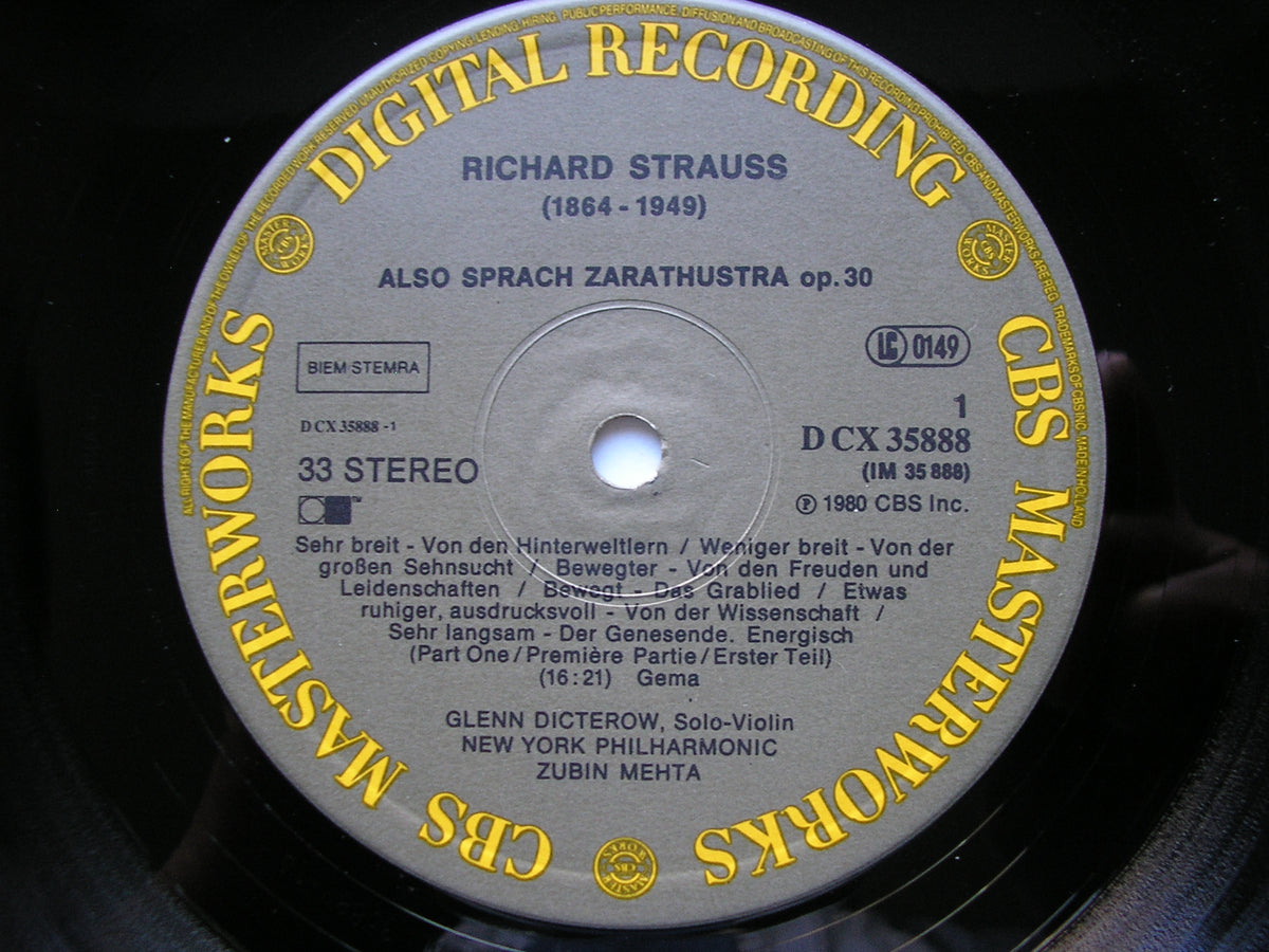 STRAUSS: ALSO SPRACH ZARATHUSTRA     MEHTA / NEW YORK PHILHARMONIC     DCX 35888