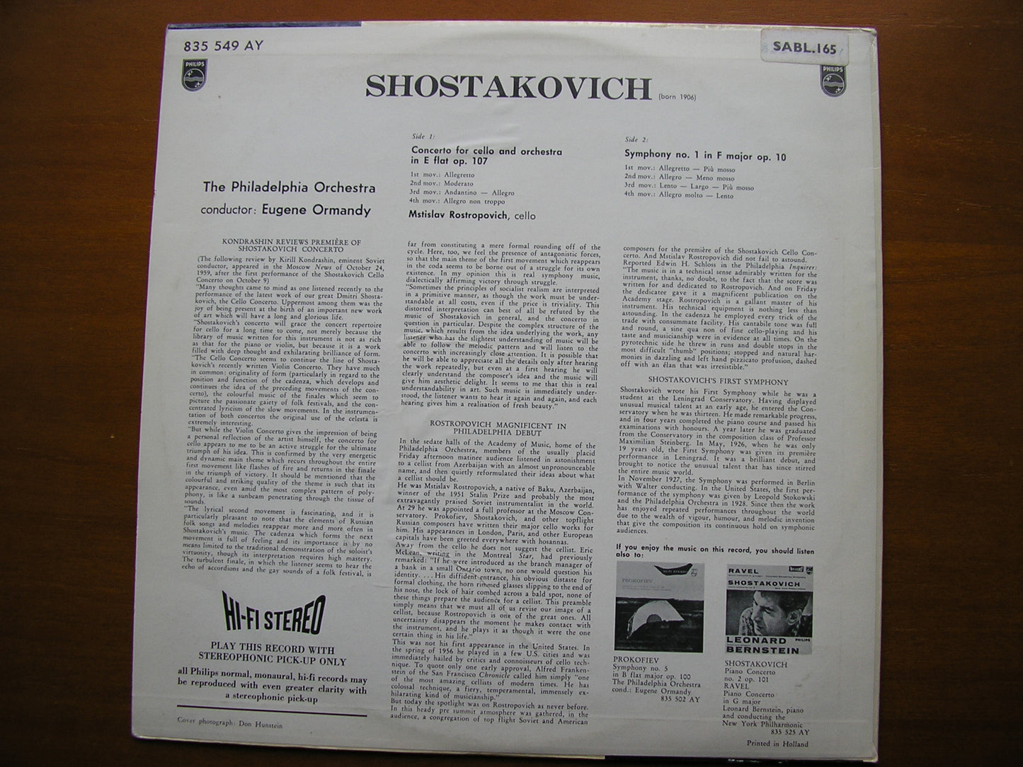 SHOSTAKOVICH: CELLO CONCERTO No. 1 / SYMPHONY No. 1