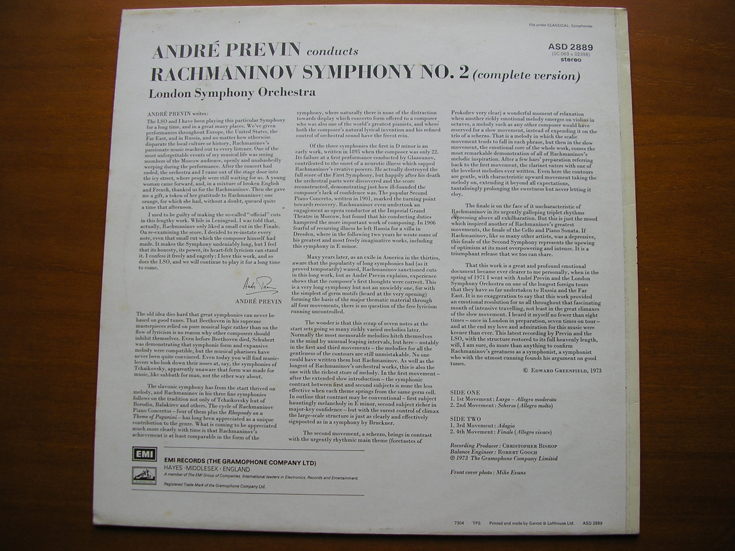 RACHMANINOV: SYMPHONY No. 2      PREVIN / LONDON SYMPHONY     ASD 2889
