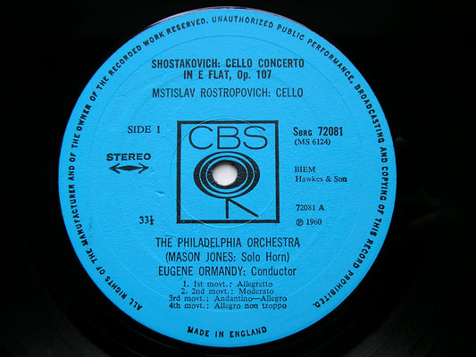 SHOSTAKOVICH: CELLO CONCERTO No. 1 / SYMPHONY No. 1    ROSTROPOVICH / PHILADELPHIA ORCHESTRA / ORMANDY   SBRG 72081