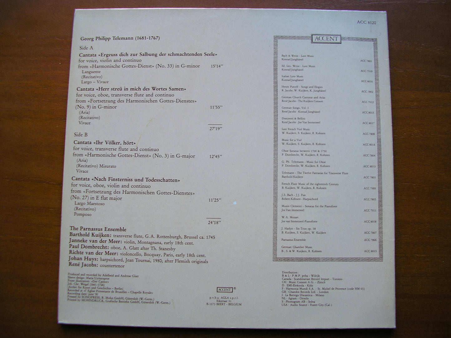 TELEMANN: FOUR CANTATAS from 'Harmonischer Gottes-Dienst'     JACOBS / THE PARNASSUS ENSEMBLE     ACC 8120