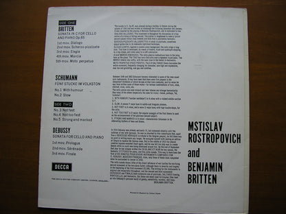 BRITTEN / DEBUSSY / SCHUMANN: MUSIC FOR CELLO & PIANO       ROSTROPOVICH / BRITTEN     SXL 2298