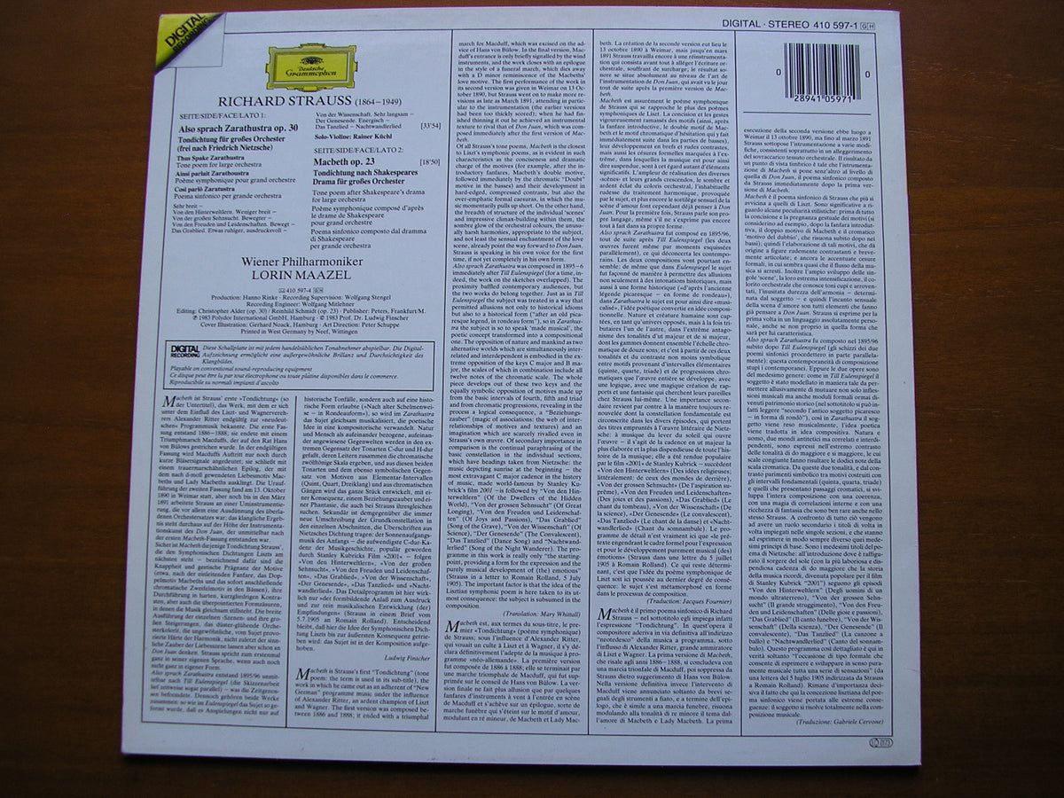 STRAUSS: ALSO SPRACH ZARATHUSTRA / MACBETH     MAAZEL / VIENNA PHILHARMONIC     410 597