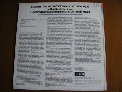 BRAHMS: PIANO CONCERTO No. 1      RUBINSTEIN / ISRAEL PHILHARMONIC / MEHTA     test pressing   SXL 6797