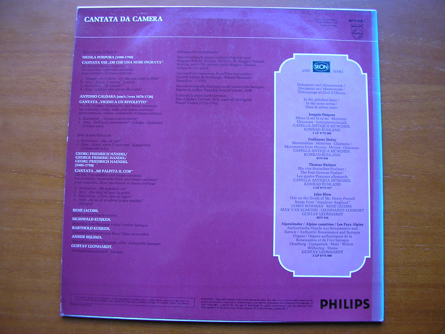CANTATA DA CAMERA: PORPORA / CALDARA / HANDEL     RENE JACOBS / ENSEMBLE / LEONHARDT     6575 058